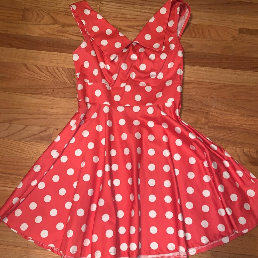 Pink and white vintage inspired polka dot dress